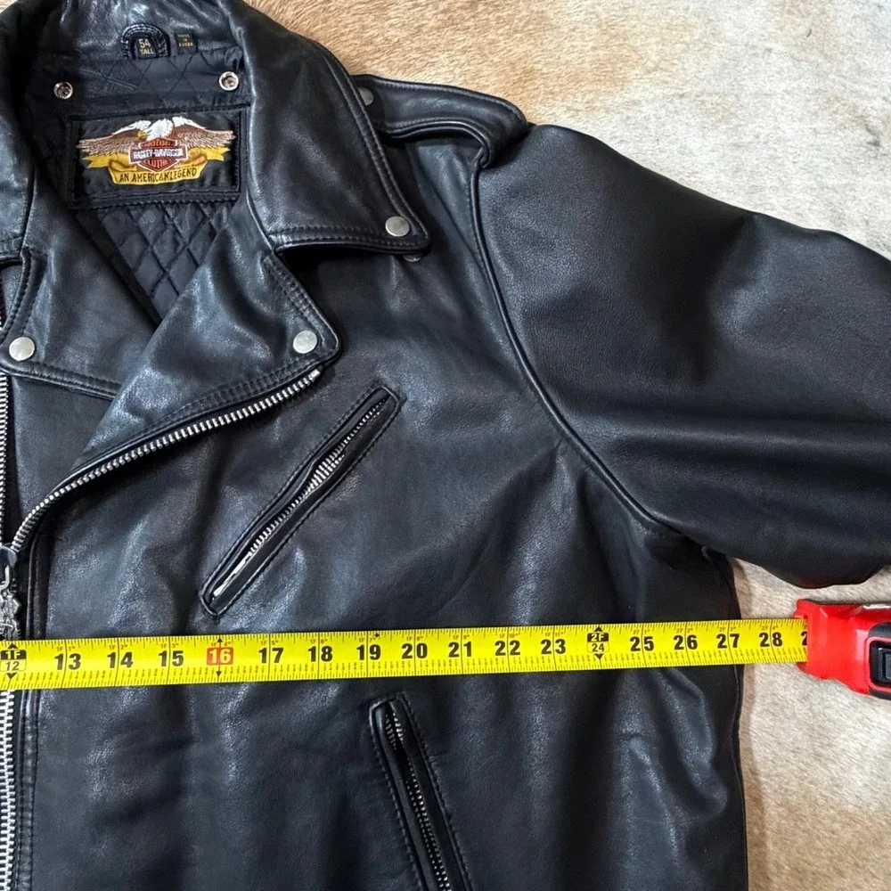 VTG Harley Davidson Leather Biker Jacket 54 Tall Mens Black Double Rider Quilted